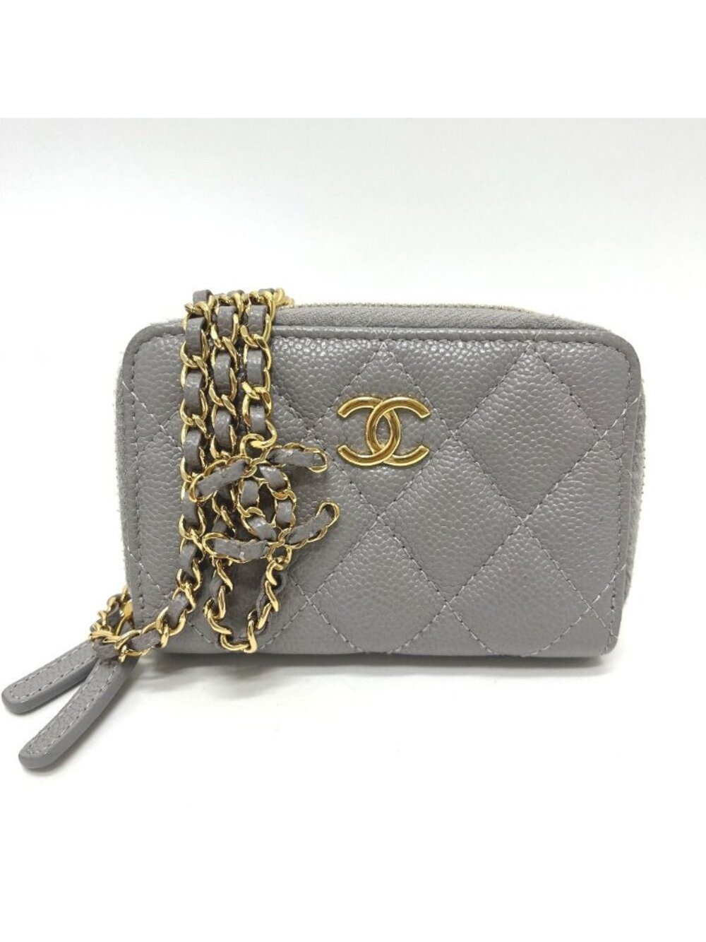 Chanel Shoulder Bag Quilted Caviar Leather Gray